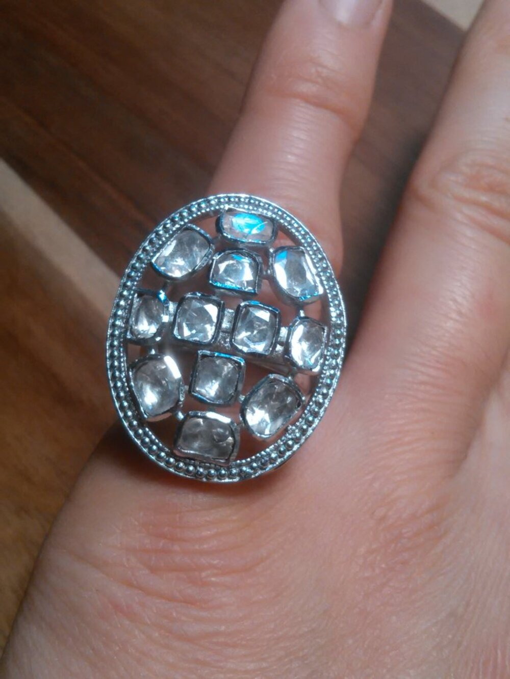Large Statement White Crystal Sterling Silver Ring (Size 6)